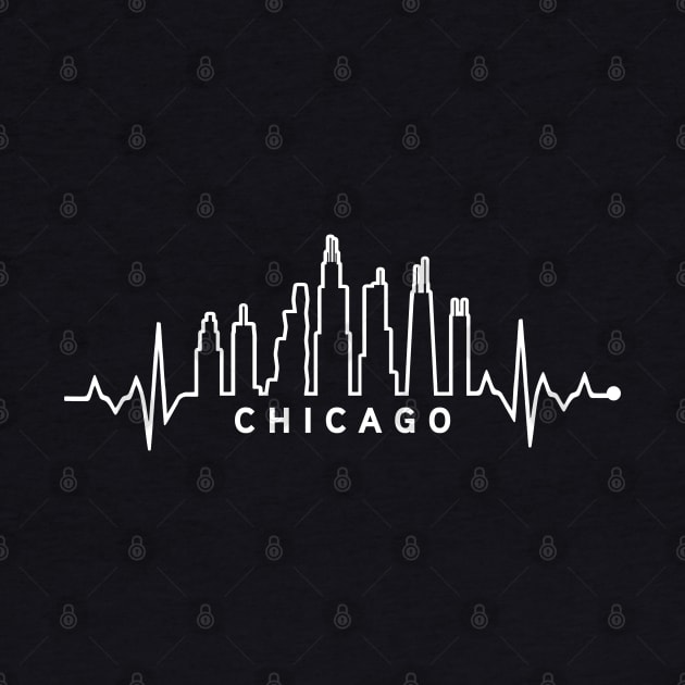 Chicago City Skyline EKG Heartbeat Night Sky Silhouette by TeeCreations